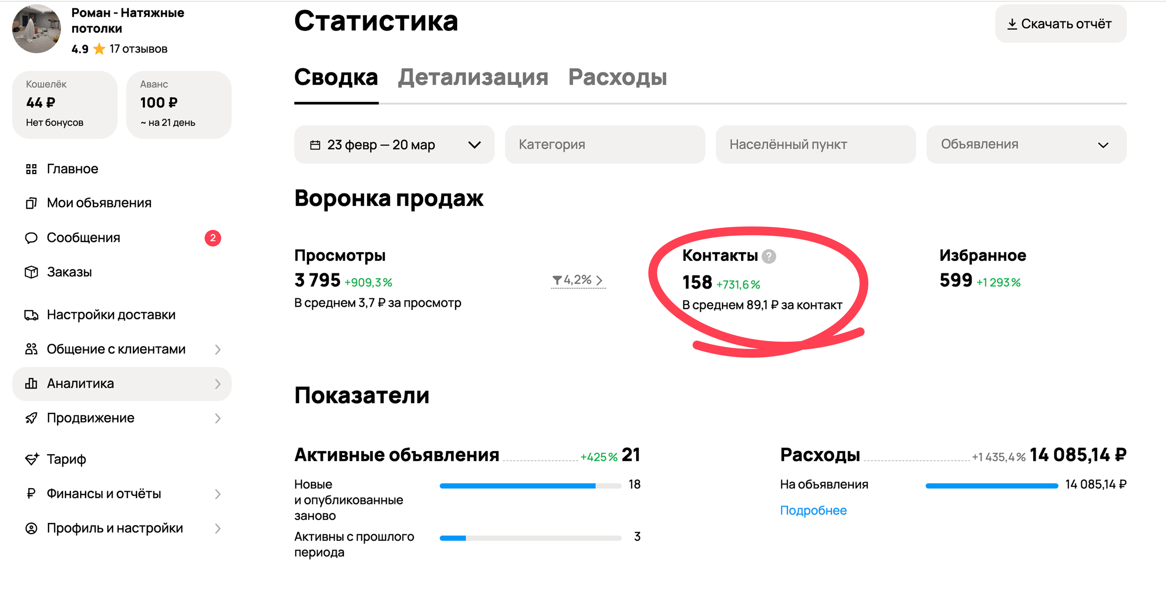 Заявки из Авито на установку натяжных потолков по 158 рублей
